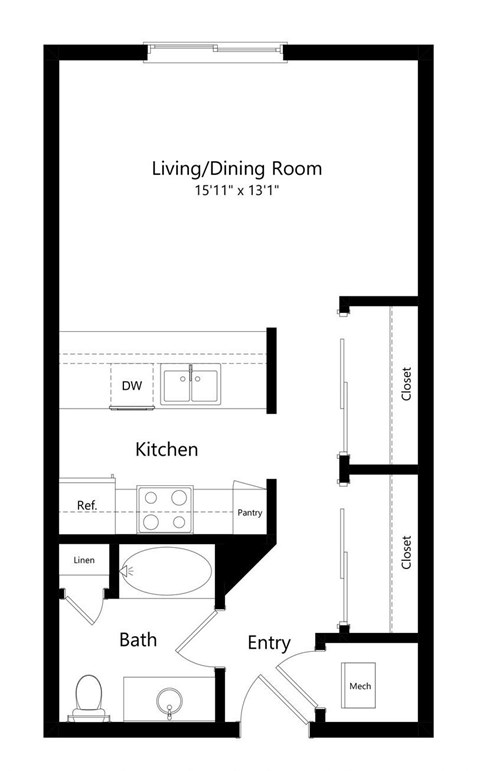 Floor plan for studio, 1 bath, 507 sqft
